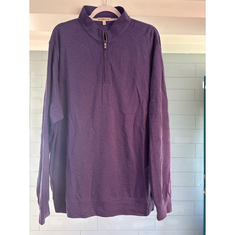 Peter Millar Mens XL Purple 100% Cotton Quarter Zip Pullover Long‎ Sleeve